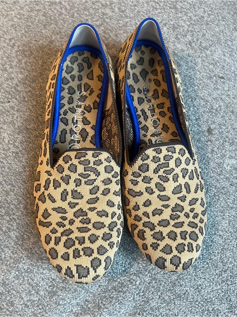 Rothy's Leopard Print Flats with Royal Blue Trim